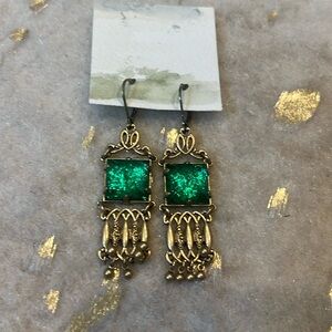 Earrings!  Gold tone with green accent
